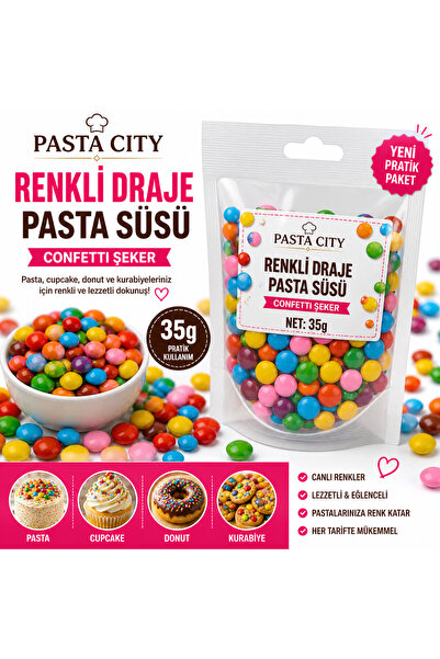 pastacity Renkli Draje Pasta Süsü 35g – Confetti Şeker – Cupcake, Pasta, Kura...