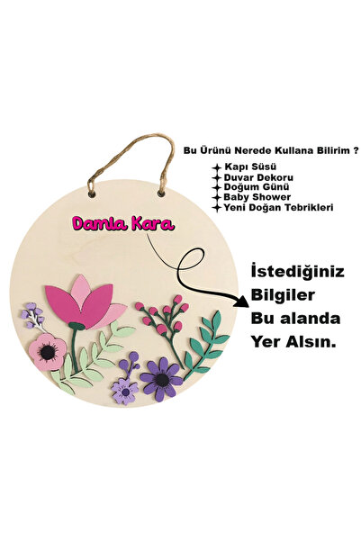 karalar ahşap Kişiye Özel İsimli Bebek Kapı Süsü 30x30 cm