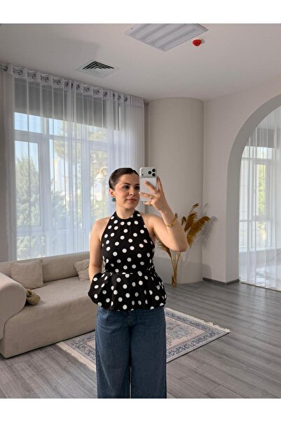 eyatelier Puantiyeli boyundan bağlamalı bluz