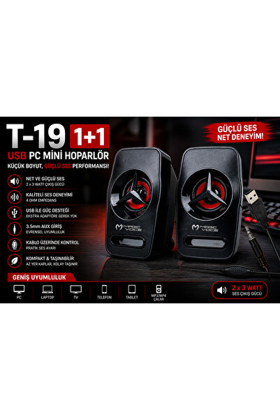 kruxon T-19 1+1 USB Mini Hoparlör | 2x3W Güçlü Ses | 3.5mm AUX Giriş | PC Lap...