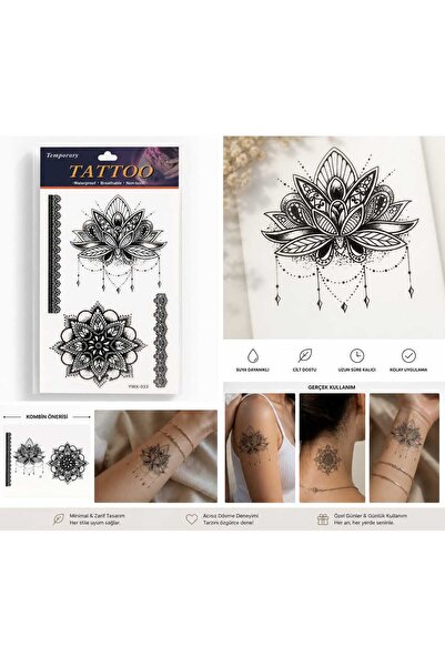 Eva&Rose Minimal Geçici Dövme – Lotus Mandala Desenli Kol Bilek Bacak Ayak vü...