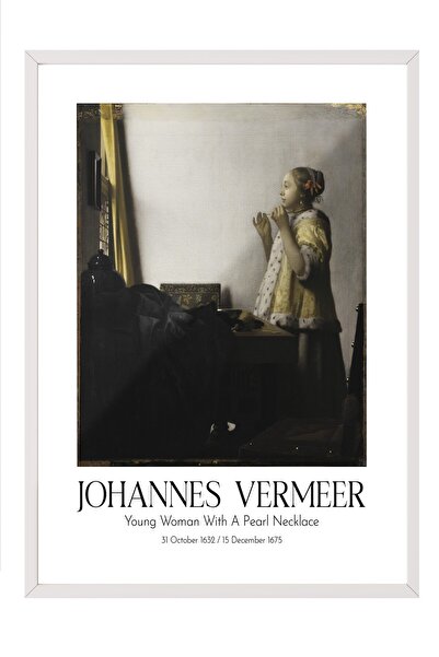 Postifull Johannes Vermeer - Devojka sa bisernom ogrlicom, slika u belom okvi...