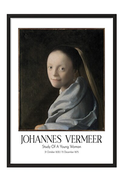 Postifull Johannes Vermeer - Studija mlade žene, slika u crnom okviru, umetni...