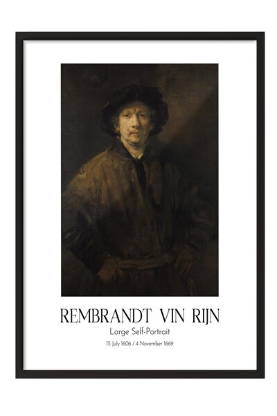 Postifull Rembrandt Vin Rijn - Veliki autoportret, slika u crnom okviru, umet...