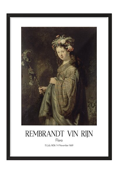 Postifull Rembrandt Vin Rajna - Flora, slika u crnom okviru, umetnička serija...