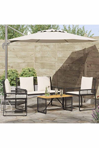 vidaxl Set de Mobilier pentru Exterior 4 pcs Negru si Alb crem