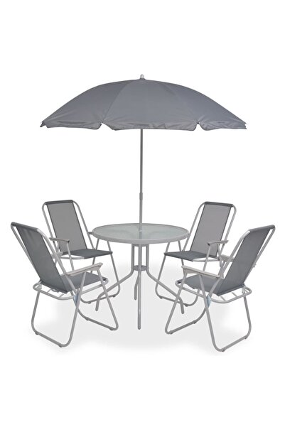 vidaxl Set mobilier de exterior, 6 piese, gri, oÈ›el si textilena