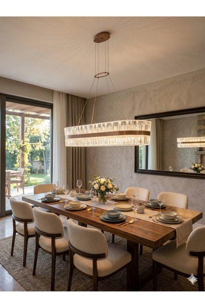 LİGHT HOUSE Piyano Model Kristal Görünümlü Modern Yemek Masası Avizesi