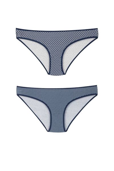 ESLARA Kadın 2'Li Pamuklu Lacivert Puantiye-Mikro Desenli Bikini Külot Seti