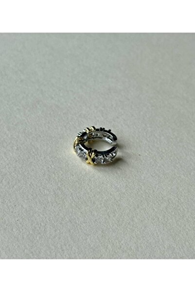 Alveole Jewelry İki Renkli Zirkon Taşlı Çapraz Detaylı Earcuff