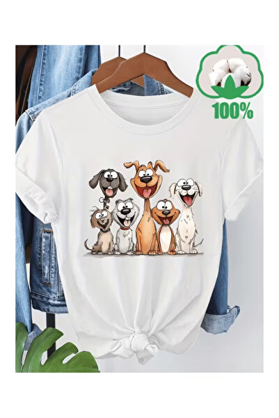 Massgai Tricou unisex cu imprimeu cu câini drăguți, supradimensionat, 100% bu...