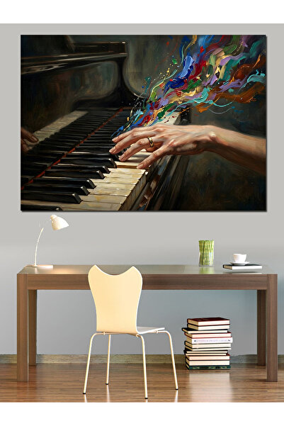 Artmeg Pânză decorativă cu artă cu note muzicale colorate din pian - Tablou d...
