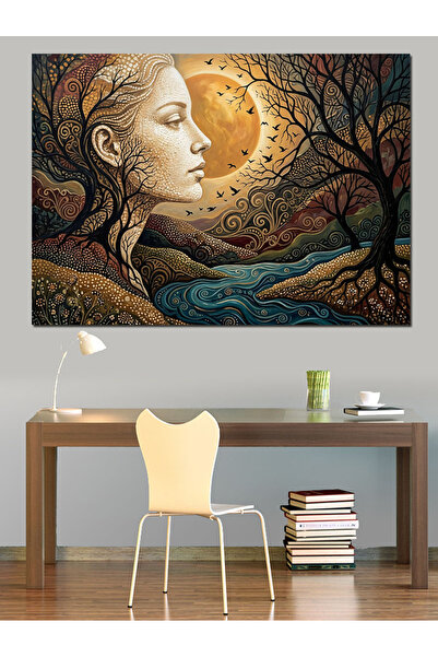 Artmeg Pânză decorativă pentru femei cu siluete de lună și copac - Masă din l...