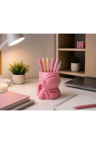 Kafs Store Astronaut Pen Holder Pink - Desktop Organizer 10X9X10 cm