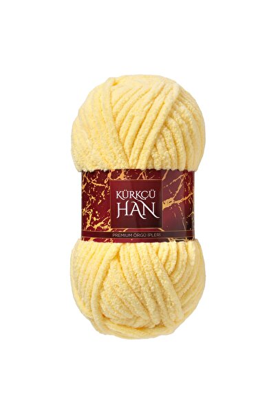 Kürkçü Han Lüks Kadife 100gr 60m El Örgü İpi Pastel Sarı