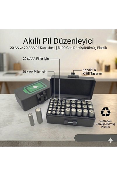 GizzyToyz AA ve AAA Piller İçin Kilitli Kapaklı Biyoplastik Saklama Kutusu - ...