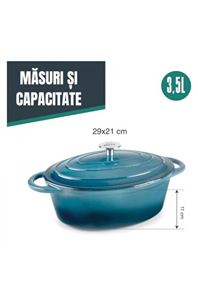 Lacor Tavă de copt ovală din fontă emailată, Ocean, 3,5 litri