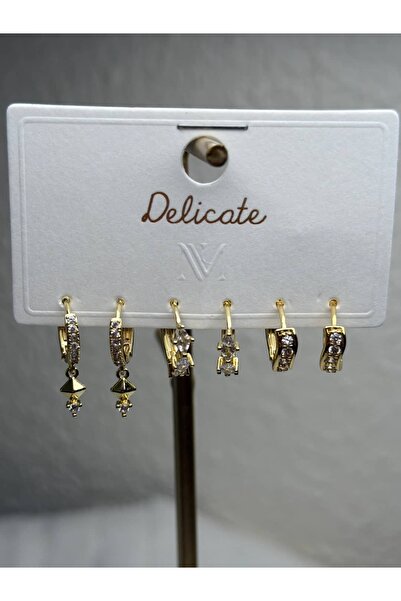 Özel Seri Gold Renk Taşlı Altılı Set Halka Küpe