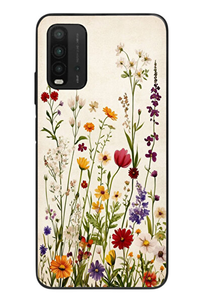 Redmi 9T Uyumlu Zarif Çiçekler Baskılı Silikon Kılıf