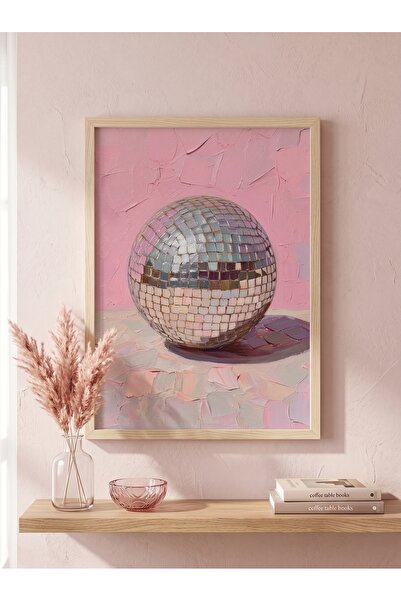 DEKORASOR Retro Disko Topu İllüstrasyon Poster - Estetik Pembe Duvar Dekoru M...
