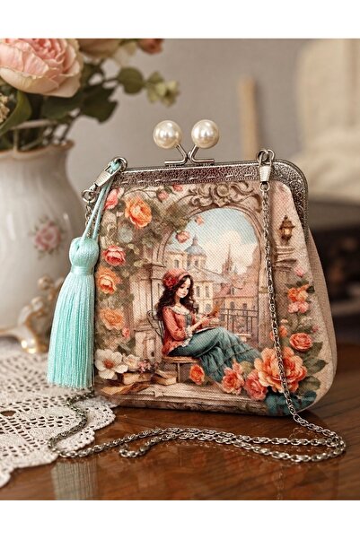 Home 16x18 cm ölçülerinde Dokuma Keten Vintage Desen Zincir detaylı %100 El Y...