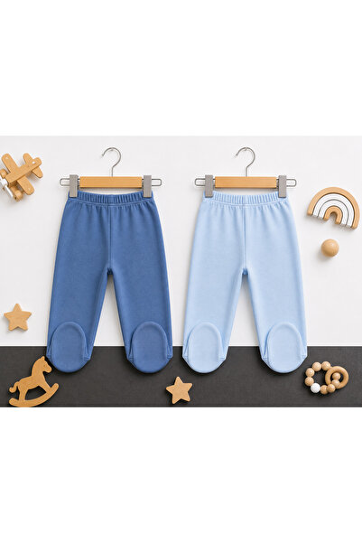 Minimissbaby 100% Cotton Double Booties Baby Pants Set – Indigo & Light Blue