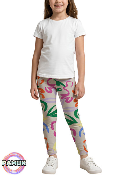 United Fabrics Patterned Children's Tights - Beige Leaf Patterned Girls' Tigh...