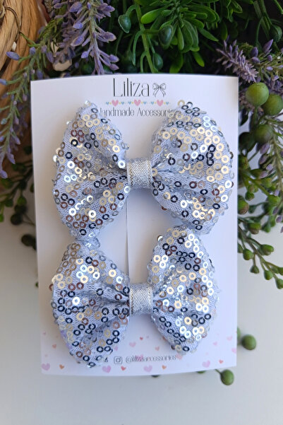 Liliza Accessories Gümüş Pul Payet 2li Çocuk Fiyonk Klips - Düğün Mezuniyet T...