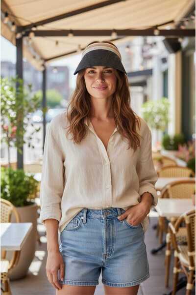 ELEVEN MARKETS Pălărie cu vizor pentru femei, din paie, neagră