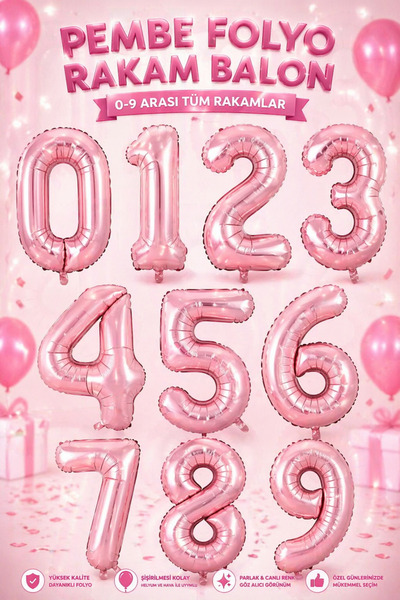 Öz-bal Pembe 76 CM Büyük Boy Rakam Balon – Folyo Yaş Balonu Doğum Günü Parti ...