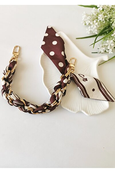 Halley Concept Brown Scarf Bag Accessory Charm 40 cm Stylish Bag Ornament wit...