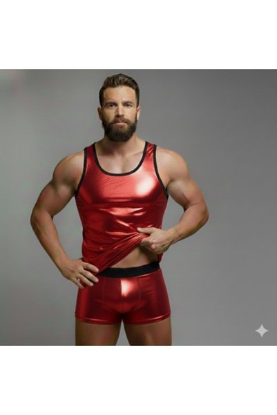 Berselya Underwear&Accessories Erkek Kırmızı Lame Tank Top Boxer Takımı