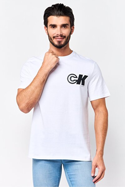 Calvin Klein Jeans Men Crew Neck Short Sleeve Brand Logo T-Shirt, White