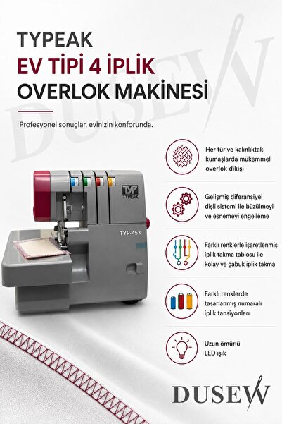 Typeak 453 Ev Tipi Overlok Makinesi