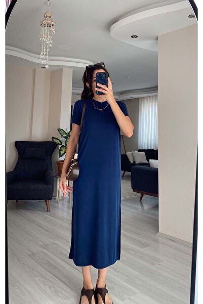 Olbia Butik فستان ماكسي نسائي بفتحة رقبة دائرية وشق جانبي