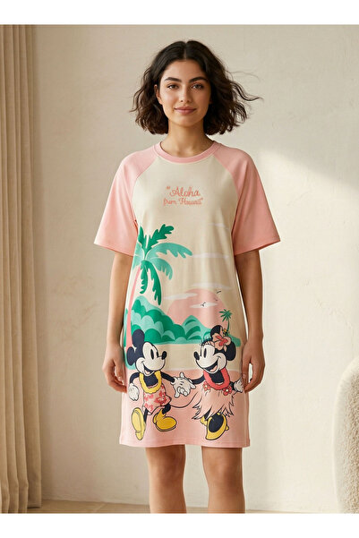 FAV Sleepshirt Short Sleeves Mickey and Minnie Mouse Print Cotton