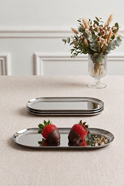 Kitchen Life Set of 4 Small Oval Stainless Steel Silver Presentation Kayak Pl...