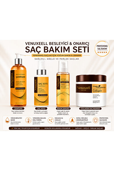 Venuxeell Profesyonel Saç Bakım Seti 4’lü | Keratinli Şampuan, Saç Sütü, Bakı...