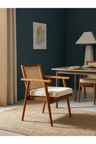 Gazzini Furniture Nara Japandi Hazeranlı Kolçaklı Ahşap Sandalye