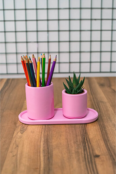 PAYATASARIM Concrete Office Set Pen Holder Planter Oval Tray Cactus
