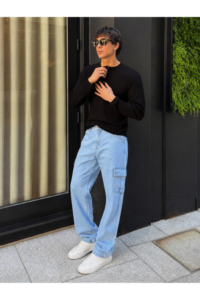 hacker Men's Casual Cotton B.Blue Cargo Baggy Pants