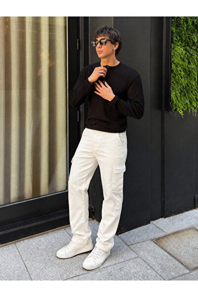 hacker Men's Casual Cotton White Cargo Baggy Pants
