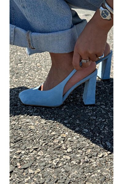 Naz Luxury Shoes REBEL HAKİKİ DERİ TOPUKLU AYAKKABI MAVİ