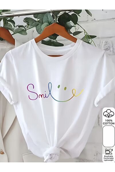 AEMİ Μπλουζάκι Unisex Smile Printed Oversize Crew Neck