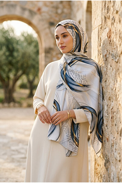 Mimelif Marin Patterned Silky Shawl 70X200 cm