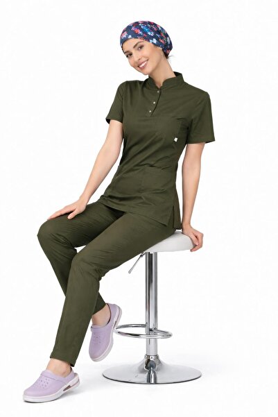 BAŞARAN UNİFORMA Likralı Haki Slim Fit Premium Scrubs