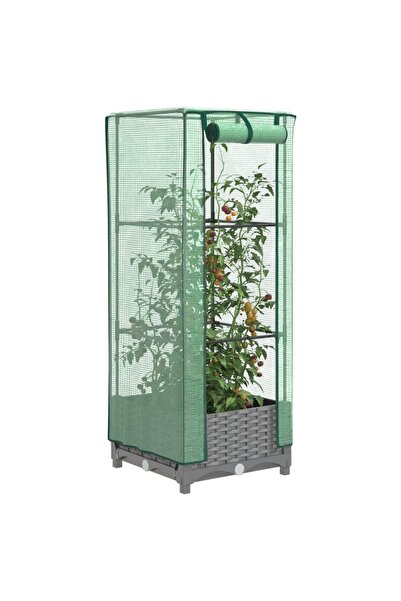 vidaxl Strat inaltat cu husa de sera, aspect ratan, 40x40x123 cm