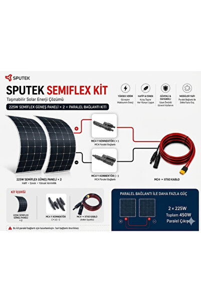 SPUTEK Semiflex Kit - 450W Taşınabilir Solar Enerji Çözümü (2x225W Esnek Pane...