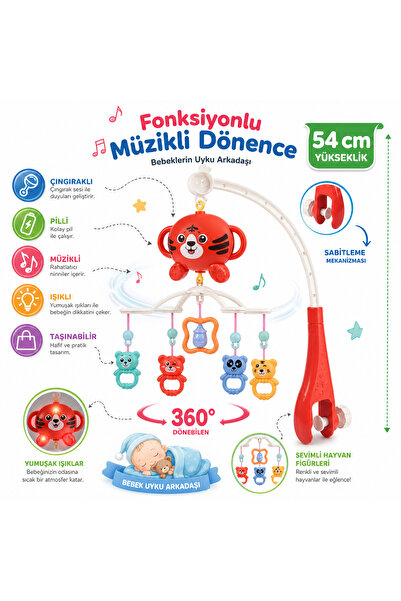 Shoplandu Pilli Müzikli Dönence - 360° Dönebilen - Sabitlemeli Çıngıraklı Dön...