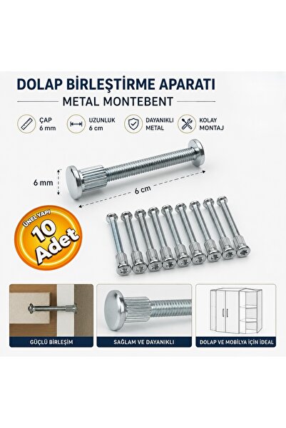 SER Dolap Birleştirme Aparatı Metal Montebent 6x60 mm (10 Adet)